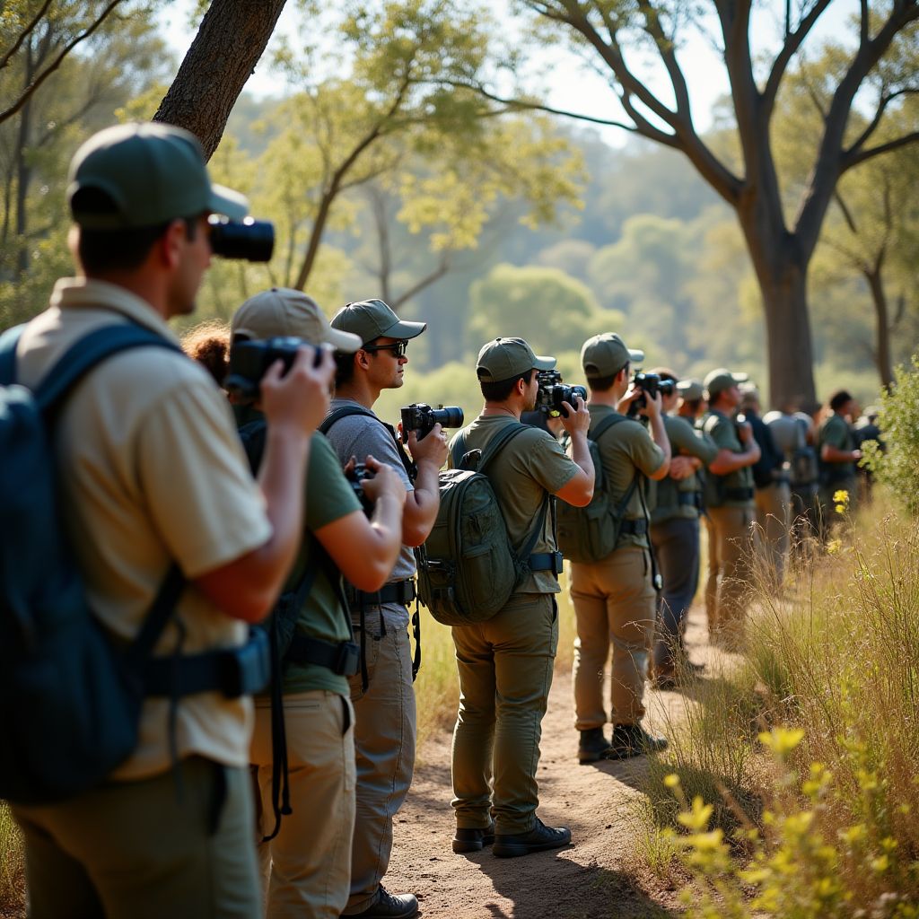 Team of bird conservationists in Australian outback
